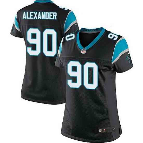 Nike Panthers #90 Frank Alexander Black Team Color Women Stitched NFL Jersey